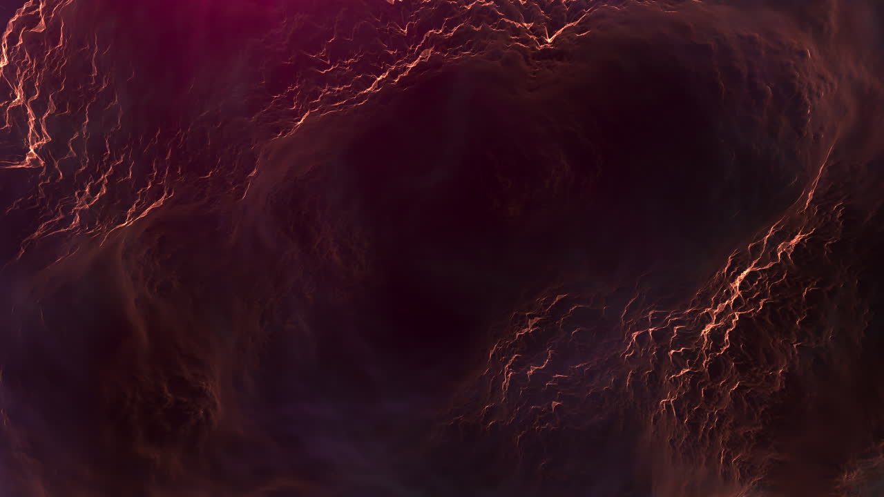 Animasi abstrak dari filamen keemasan yang bersinar dalam ruang nebula merah pekat. Ideal untuk tema fiksi ilmiah, latar belakang teknologi, dan penceritaan visual yang dramatis