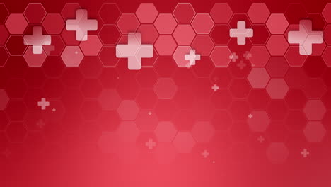 red medical background with hexagons and crosses. concepts and ideas for healthcare and medicine design. loop motion graphic backdrop. copy space.
