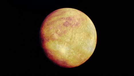 un vibrante planeta amarillo y naranja con cráteres en el espacio