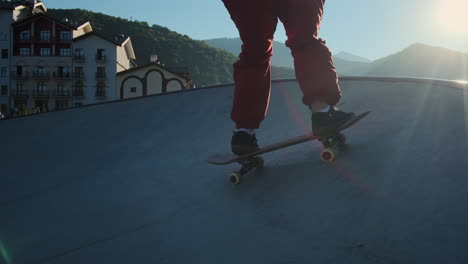 skateboarding in a mountain town