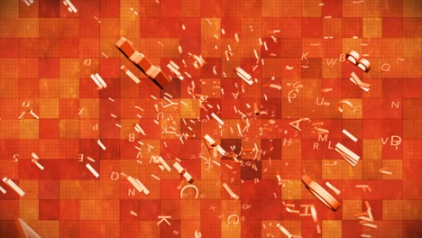 transmisión de alta tecnología volando alfabetos ingleses, naranja, abstracto, 3d, en bucle, 4k