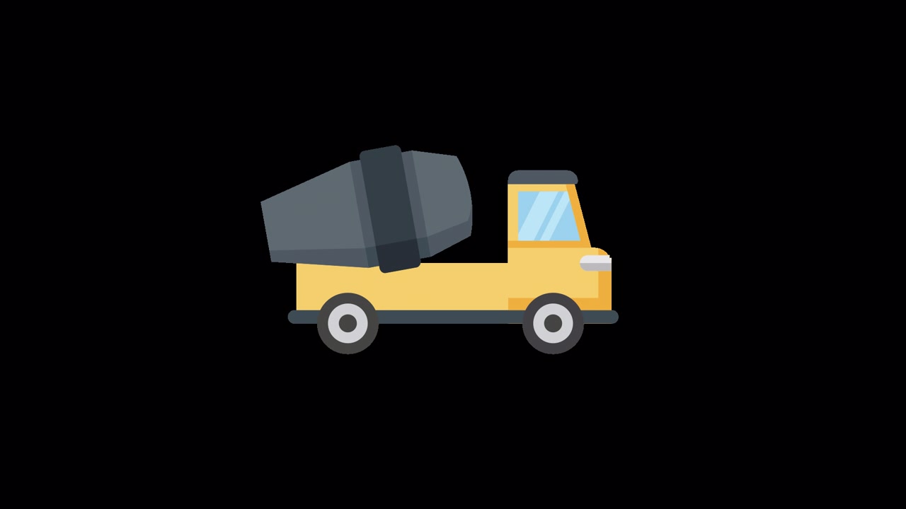Animazione in flat design di un camion betoniera