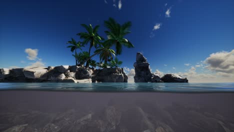 brown muddy water and palms on island