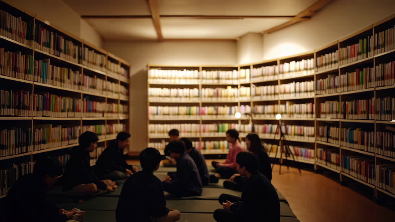 Library Scene and Girl on TV