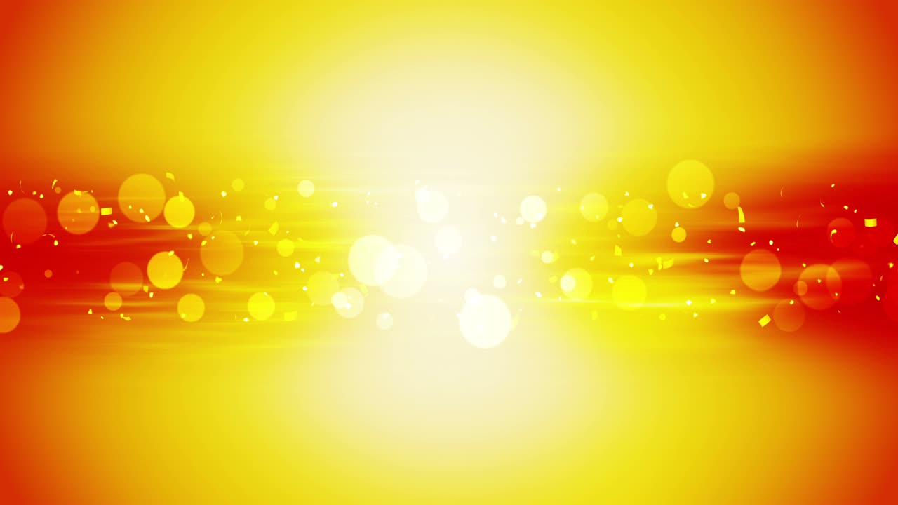 반이는 황금 콩페티, 황금색의 밝은 축제 틴셀, 색상 배경에 보케 조명, 반이는 파동 디자인, 루프 애니메이션, 텍스트를 복사하는 공간.