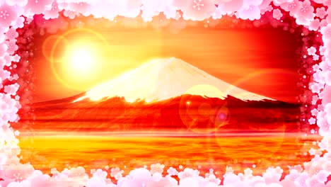 mt fuji from lake, traditional japanese new year, loop animation,