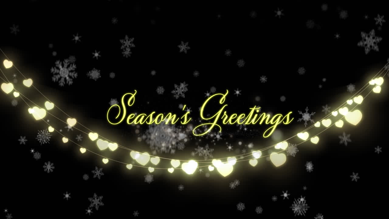 계절의 애니메이션 축하 문자 눈이 떨어지고 밝은 반점이