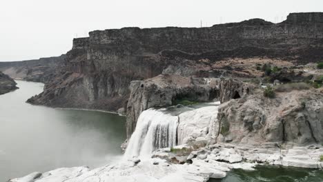 Waterfalls-and-Winding-River-in-the-Canyon-of-Twin-Falls,-Idaho-Aerial-Drone-4K