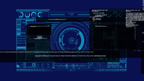 animación del procesamiento de datos diversos en pantallas digitales en el espacio digital de la marina