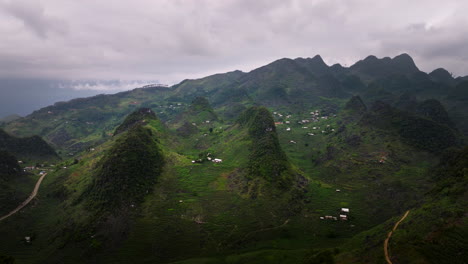 aerial view of roads and mountains at ha giang loop in northern vietnam. wide shot