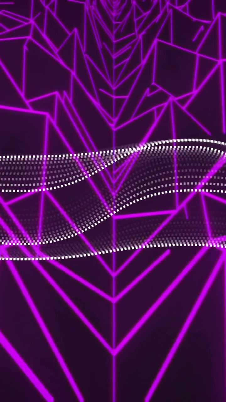 Animazione di punti che scorrono su linee geometriche viola neon in movimento