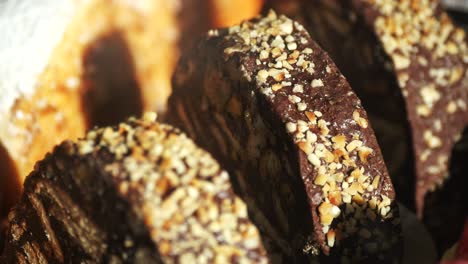 close-up of chocolate hazelnut roll cakes