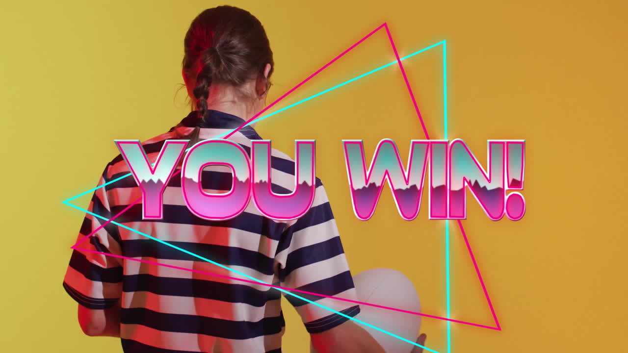 네온 패턴을 통해 텍스트를 이기는 카우카스 럭비 선수의 애니메이션