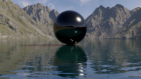 black sphere in a mountain lake