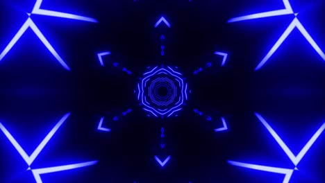 el caleidoscopio de neón de bucle azul de vj. animación sin costuras.