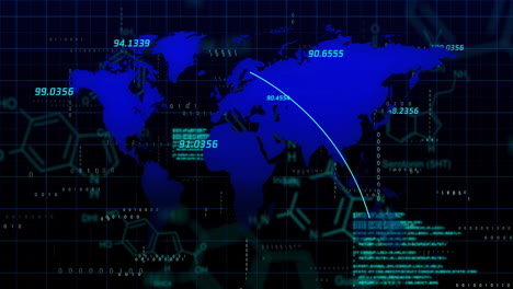 animación del procesamiento de datos digitales sobre el mapa del mundo.