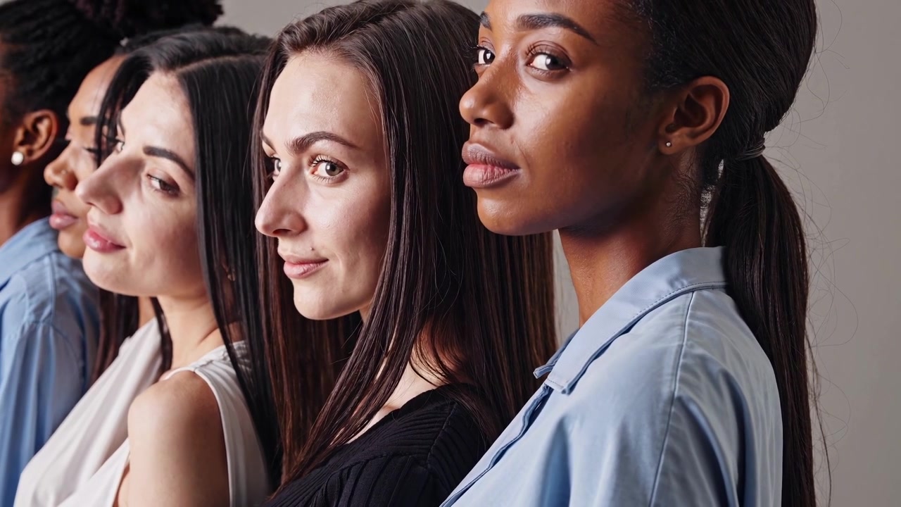 Diverse Group of Women Standing in a Row Looking at Camera