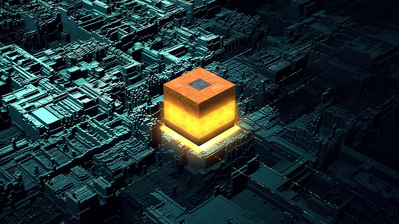 System Core Activated By Encrypted Key. Data Mining 3D Animation.