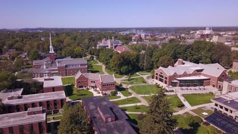 aerial of old buildings and campus grounds at hope college in michigan