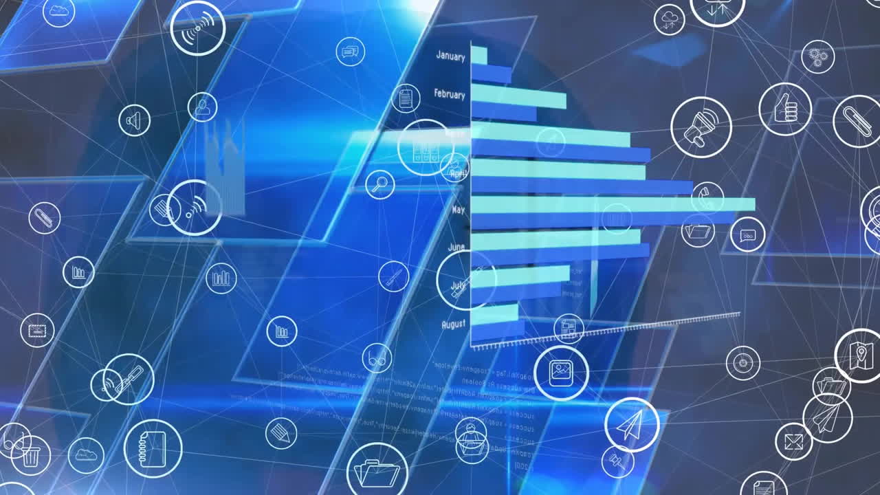 Animation of data processing over screens