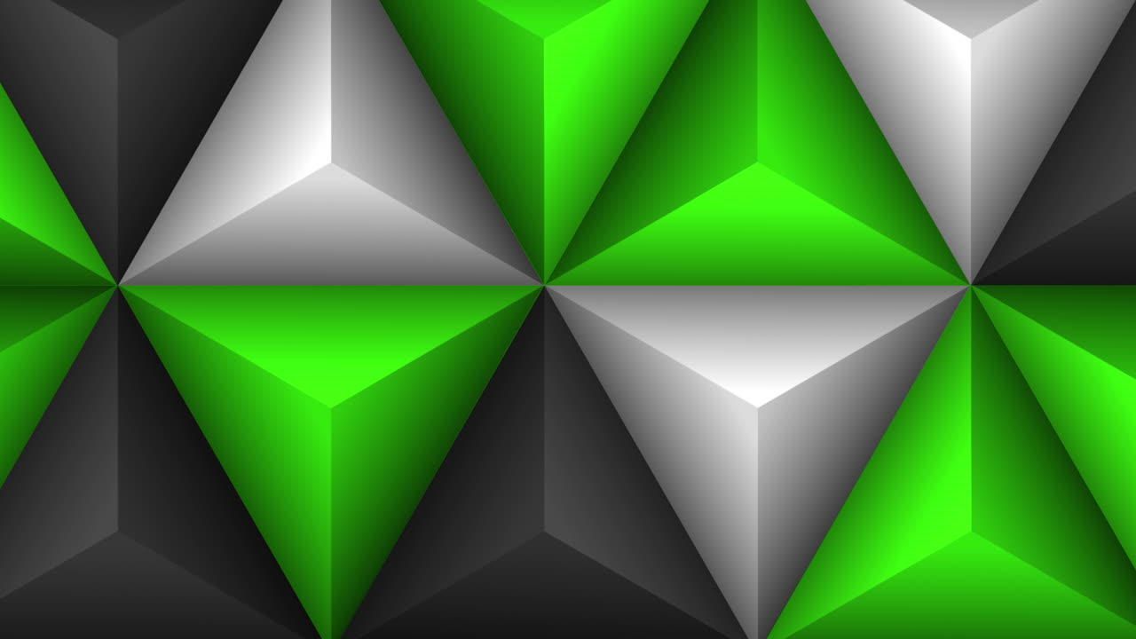 Abstract Geometric Pattern of Shifting Green and White Triangles