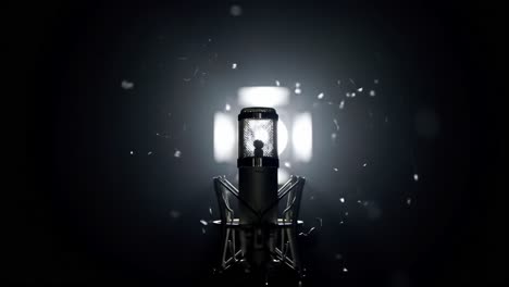 illuminated microphone in darkness: capturing the essence of sound and music production with a stunning visual impact against a dimly lit background
