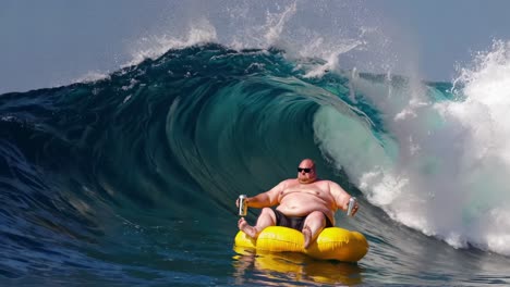 man on a tube having fun in the ocean