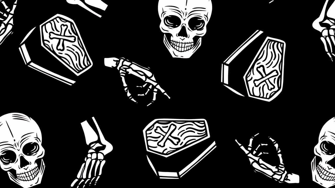 Black and White Macabre Skulls and Coffins Pattern