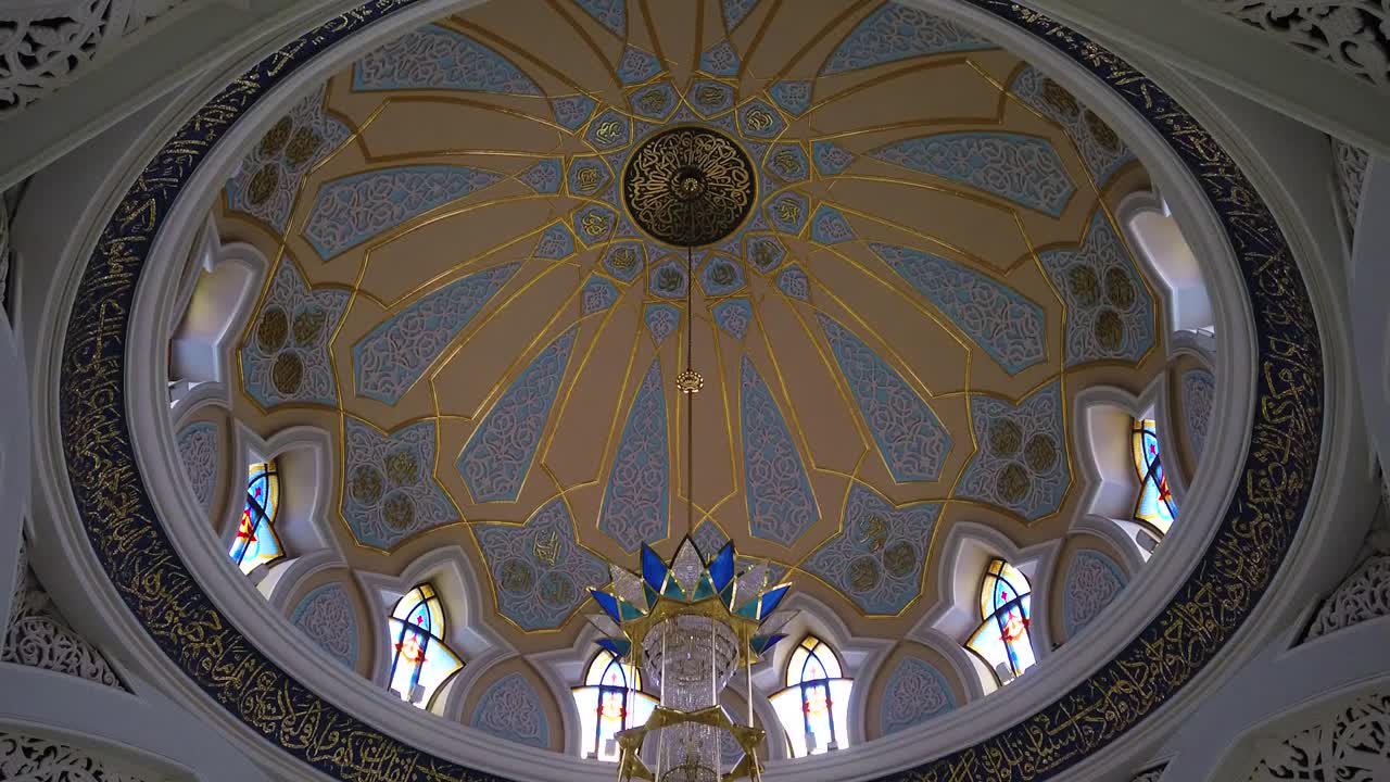 Vaulted church ceilings in Mosque of Qol Sarif, Kazan, Russia. Camera motion shot.