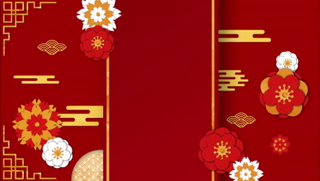 animación de flores y formas sobre fondo rojo.