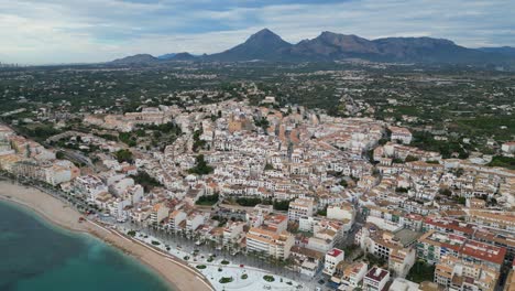 Altea-City,-Promenade-and-Old-Town-in-Costa-Blanca,-Spain---Aerial-4k