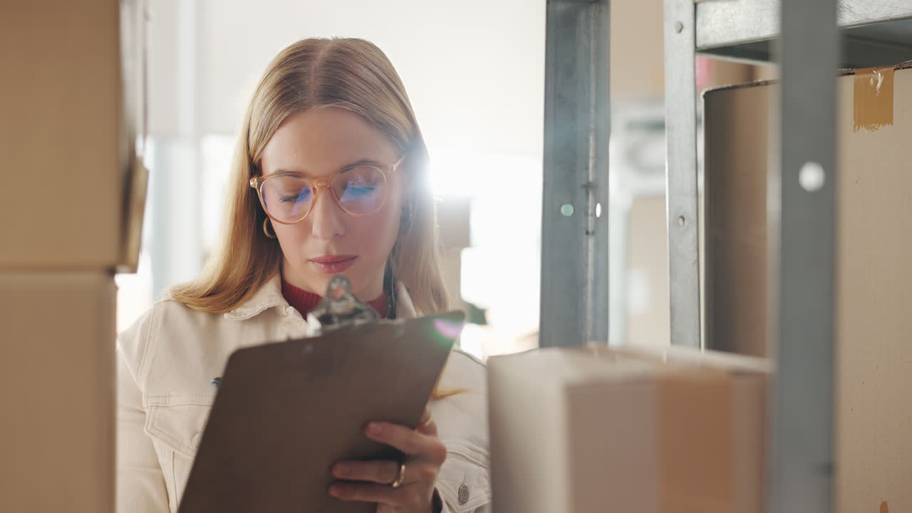 Woman taking inventory in a warehouse