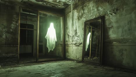 ghostly figure in a haunted abandoned house