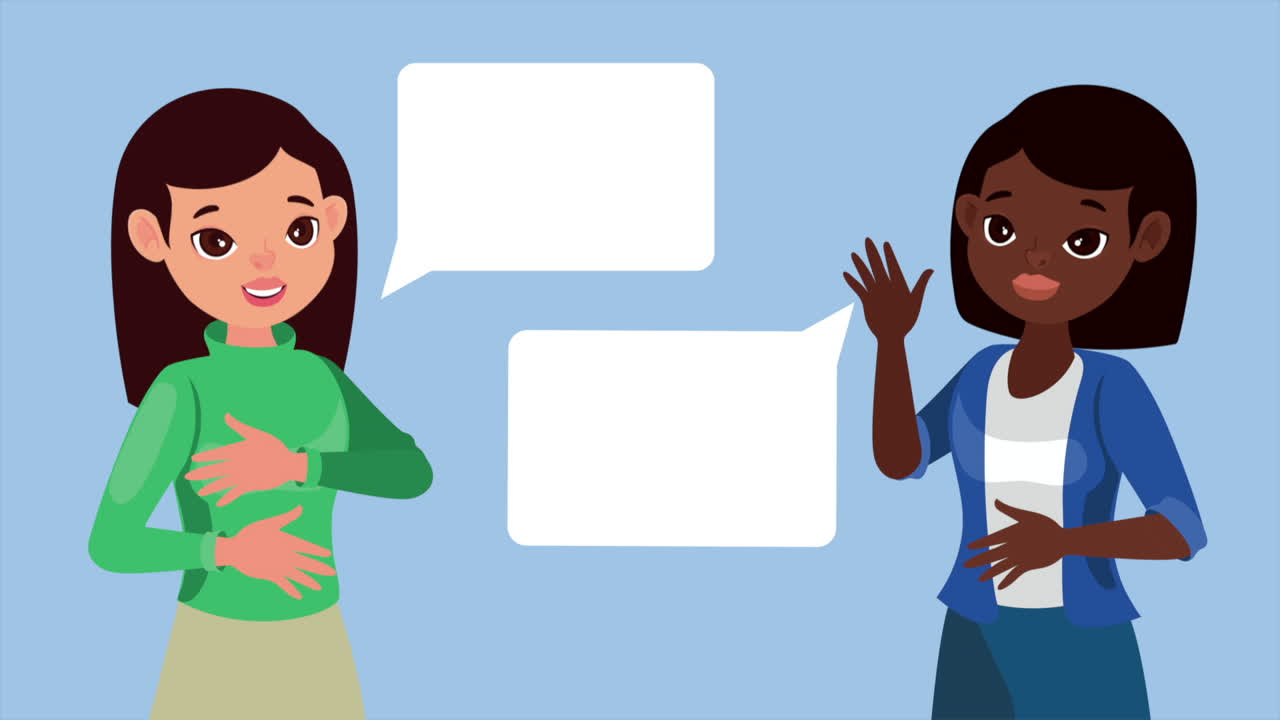 인종 간 소녀들 말하는 캐릭터 애니메이션