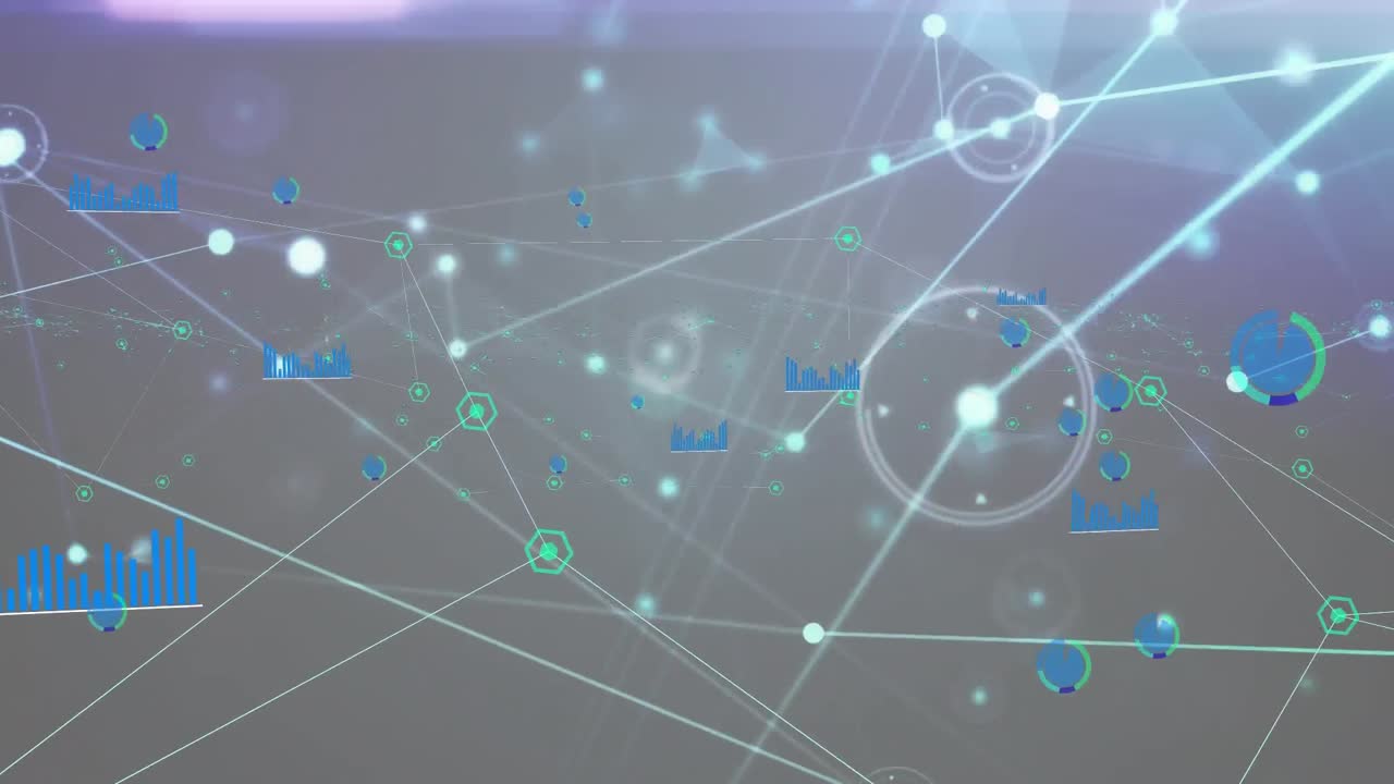 어두운 배경에 아이콘으로 데이터와 연결 네트워크의 애니메이션