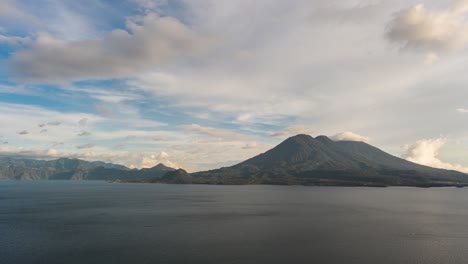 drone aerial hyperlapse during a beautiful morning in lake atitlan, guatemala