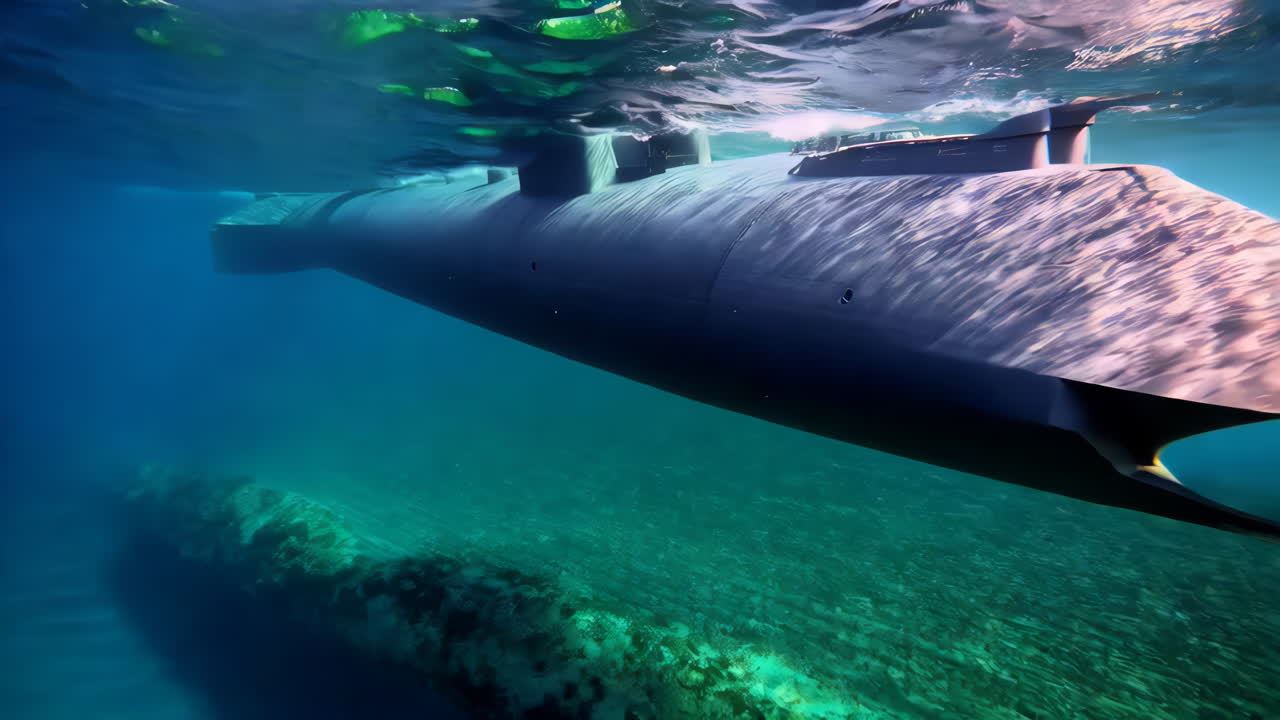 Submarine Partially Submerged in Clear Water
