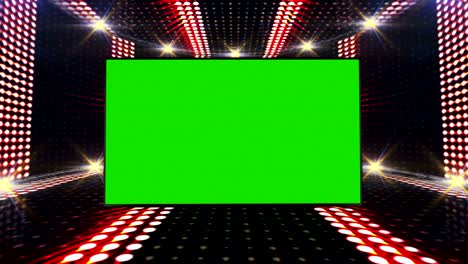 music waves room, lights bulbs animation and green screen monitor, rendering, background, loop