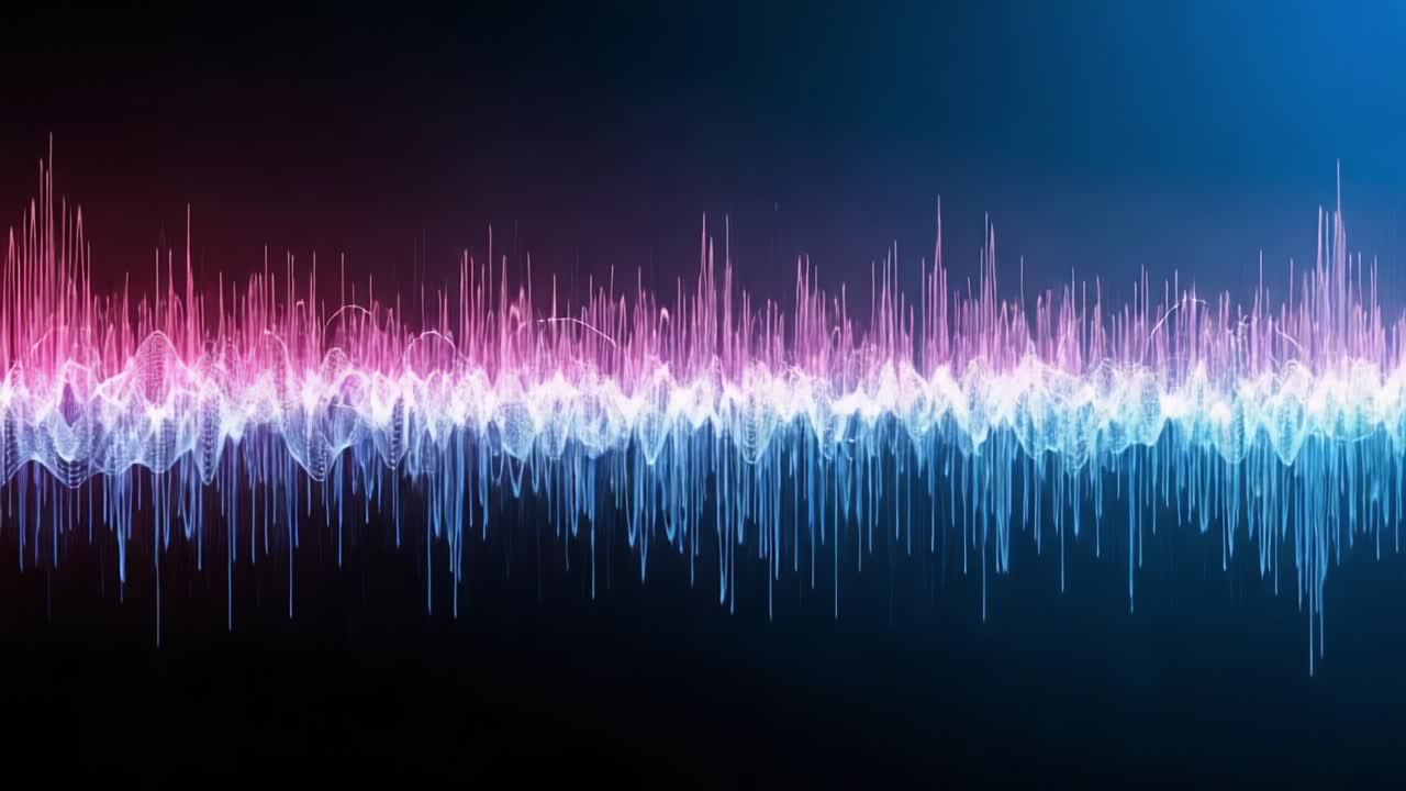 Abstract Visualization of Sound Waves in Gradient Colors: A Dynamic Display of Audio Frequencies Captured in Pulsating Patterns Across a Dark Background