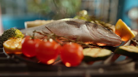 grilled sea bass with vegetables