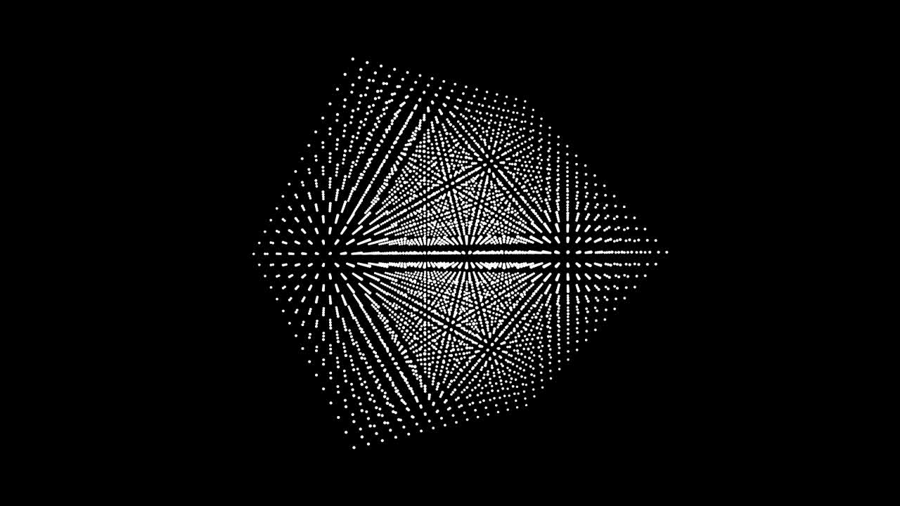 el diseño de partículas de puntos de la caja del cubo gira sobre un fondo negro. animación abstracta en bucle. protector de pantalla sin fin genial