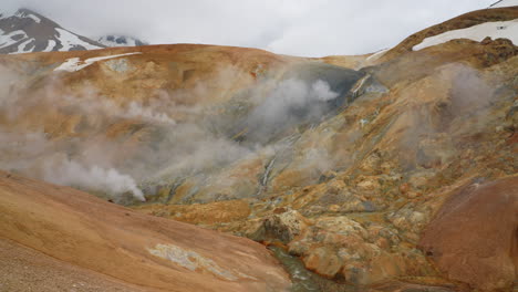 geothermal energy rising up of kerlingarfjoll volcanoes in iceland during clouds - kerlingarfjoll mountains