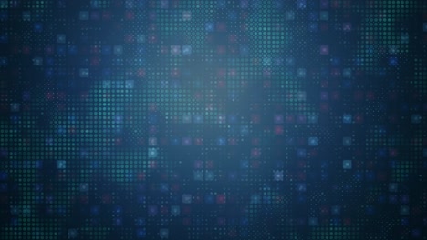 futuristic blue and green neon grid with pulsating dots in dynamic motion - abstract cyber mesh of glowing turquoise dots with flickering high-tech animation