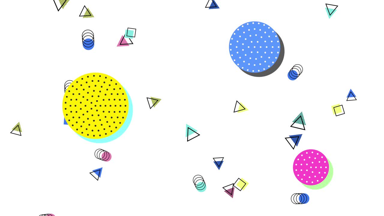 patrón de memphis blanco con círculos grandes y triángulos pequeños