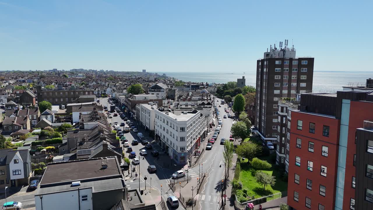 Leigh on Sea Essex UK town centre and high street drone,aerial