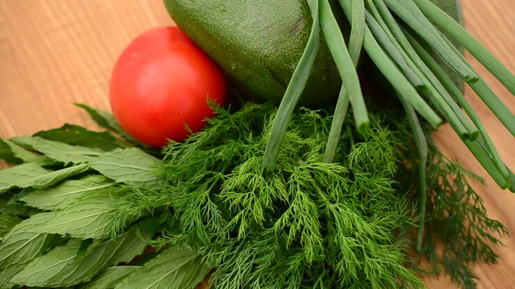 Still life from vegetables and fruit. Shooting in the movement