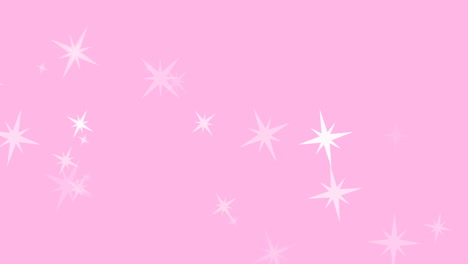 animation of white christmas stars falling on pink background