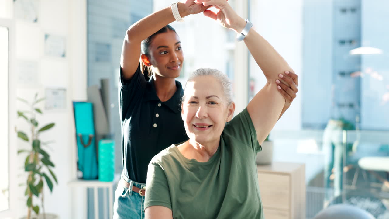 Women, face and physiotherapist with patient