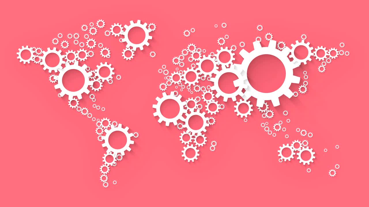 world map global cooperation with cog wheel