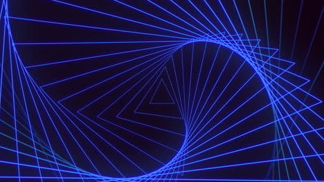 triángulos de neón azul psicodélico e ilusorio en gradiente negro